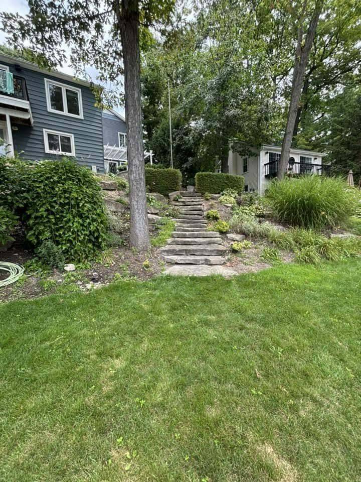 Stone step path set into a slope